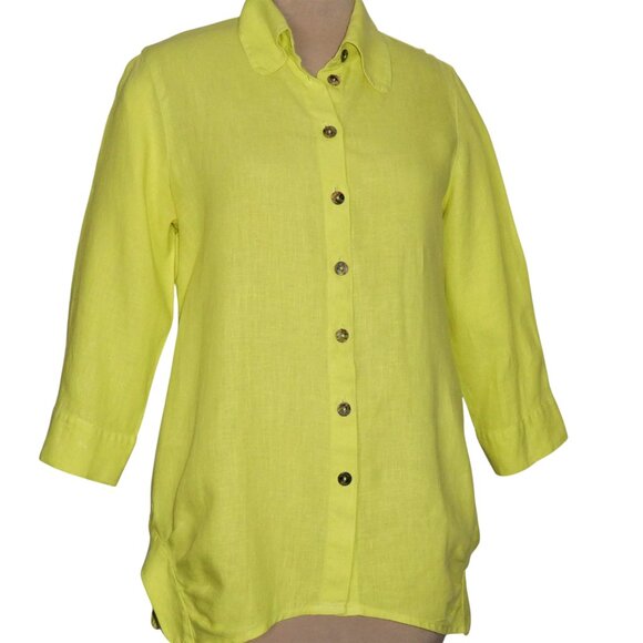 Click by Colour Me Cotton 100% Linen Green 3/4 Sleeve Tunic Top Size Small - Picture 1 of 10